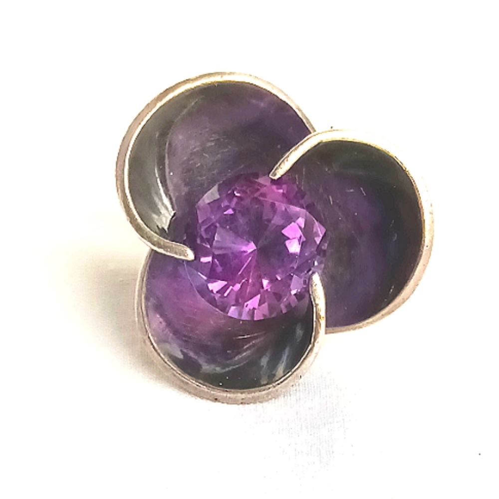 Vintage Los Ballesteros Amethyst Flower Sterling Silver Ring